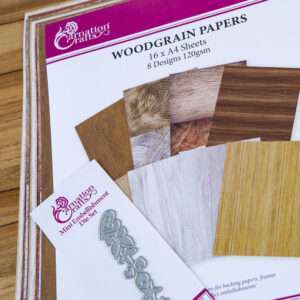 Woodgrain Paper pack and Mini Embellishment Die Set