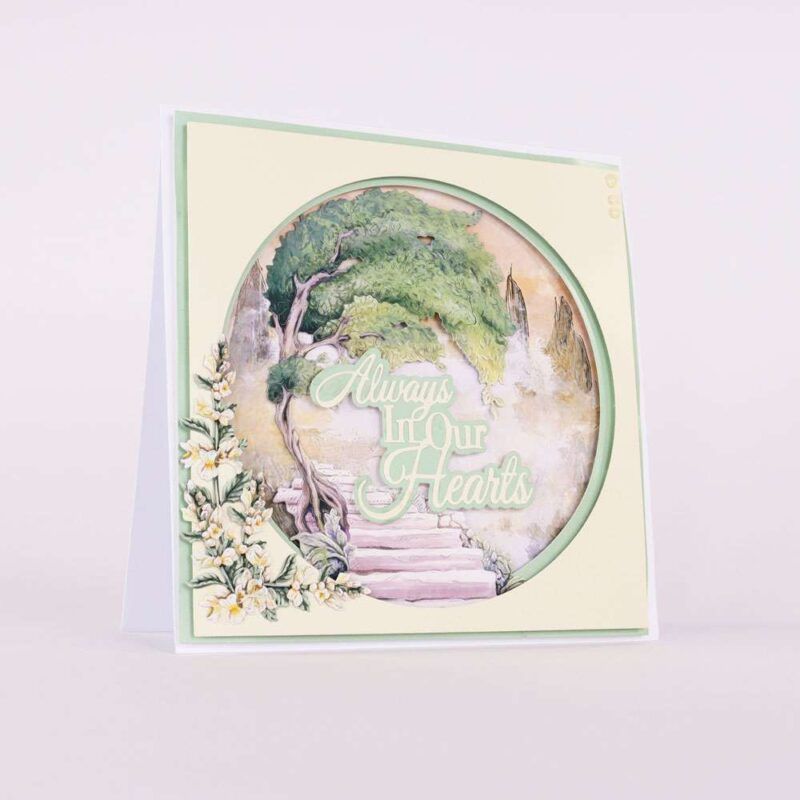 Card made using Summer Celebrations Special Edition Vignette with a stairway leading toa. background with the sentiment 'Always In Our Hearts'