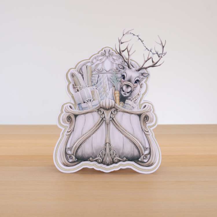 Card made using ready For A White Christmas Special Edition Vignette with a reindeer in a sleight with presents