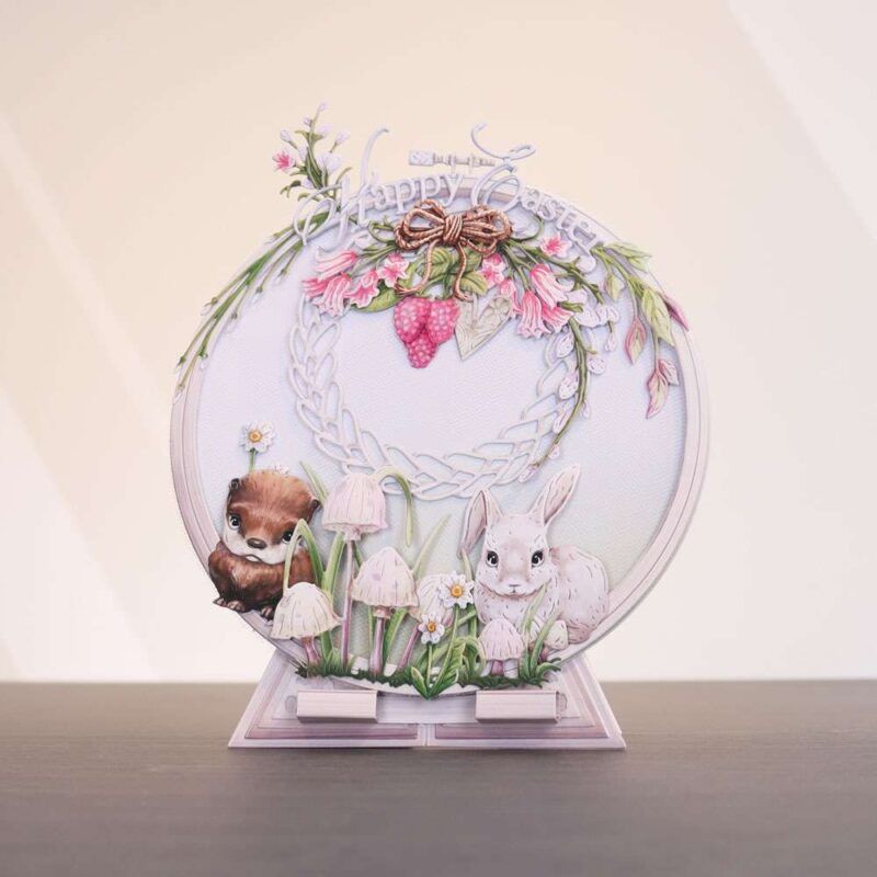 Card made using Spring's Garland Special Edition Vignette with a baby rabbit and otter at the bottom surrounded by wild florals