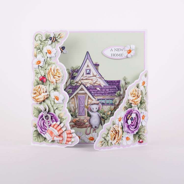 Card made using Garden Grace Special Edition Vignette with a mouse waving from a garden and florals pulling from the edges of the card
