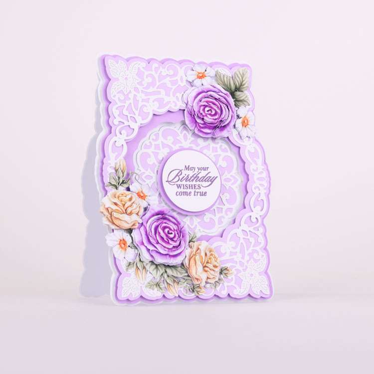 Card made using Garden Grace Special Edition Vignette with roses on the bottom and top and a filigree across the whole card