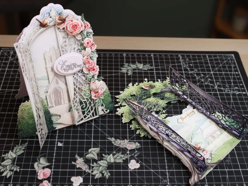 two cards created using die cut artwork