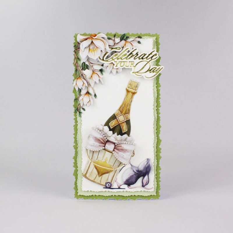 Card made using the Summer Bliss Special Edition Vignette with a bottle of champagne on ice in a bucket with a mouse wheeling it along