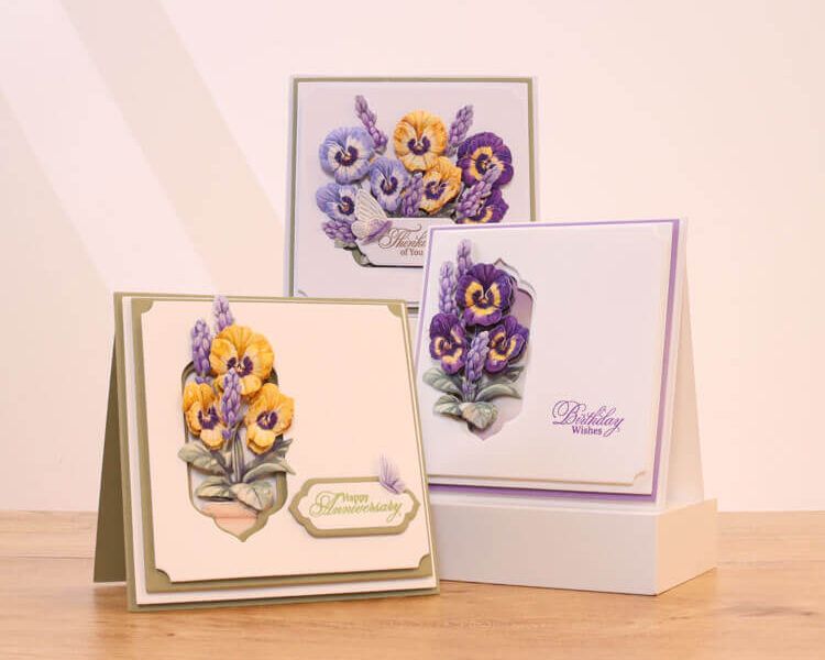 Cards made using the Precious Pansies Clean & Simple