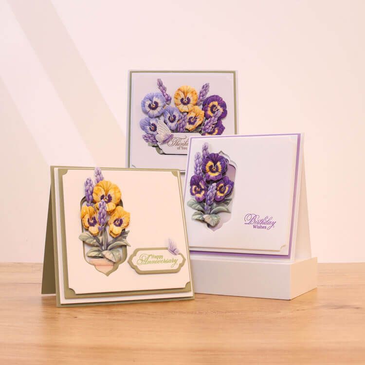 Cards made using the Precious Pansies Clean & Simple