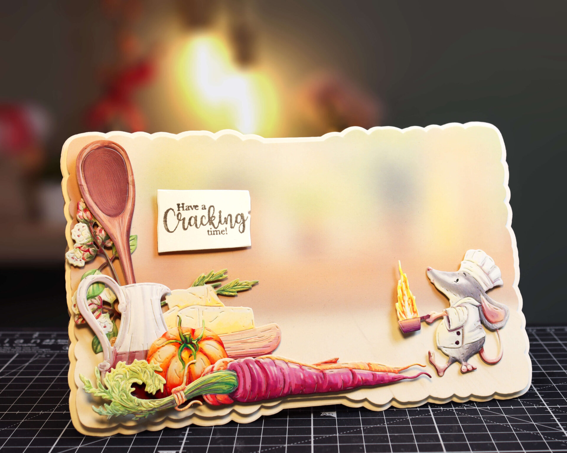 A photograph of a handmade card with a food theme