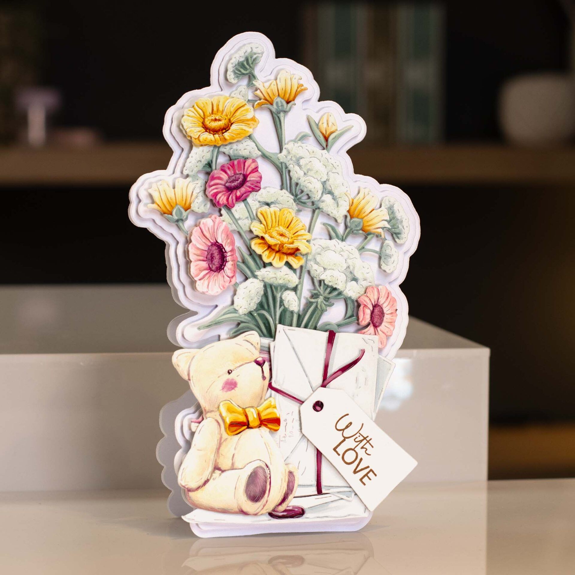 a floral card made from a die cutting set, with its mat layers used as the card base