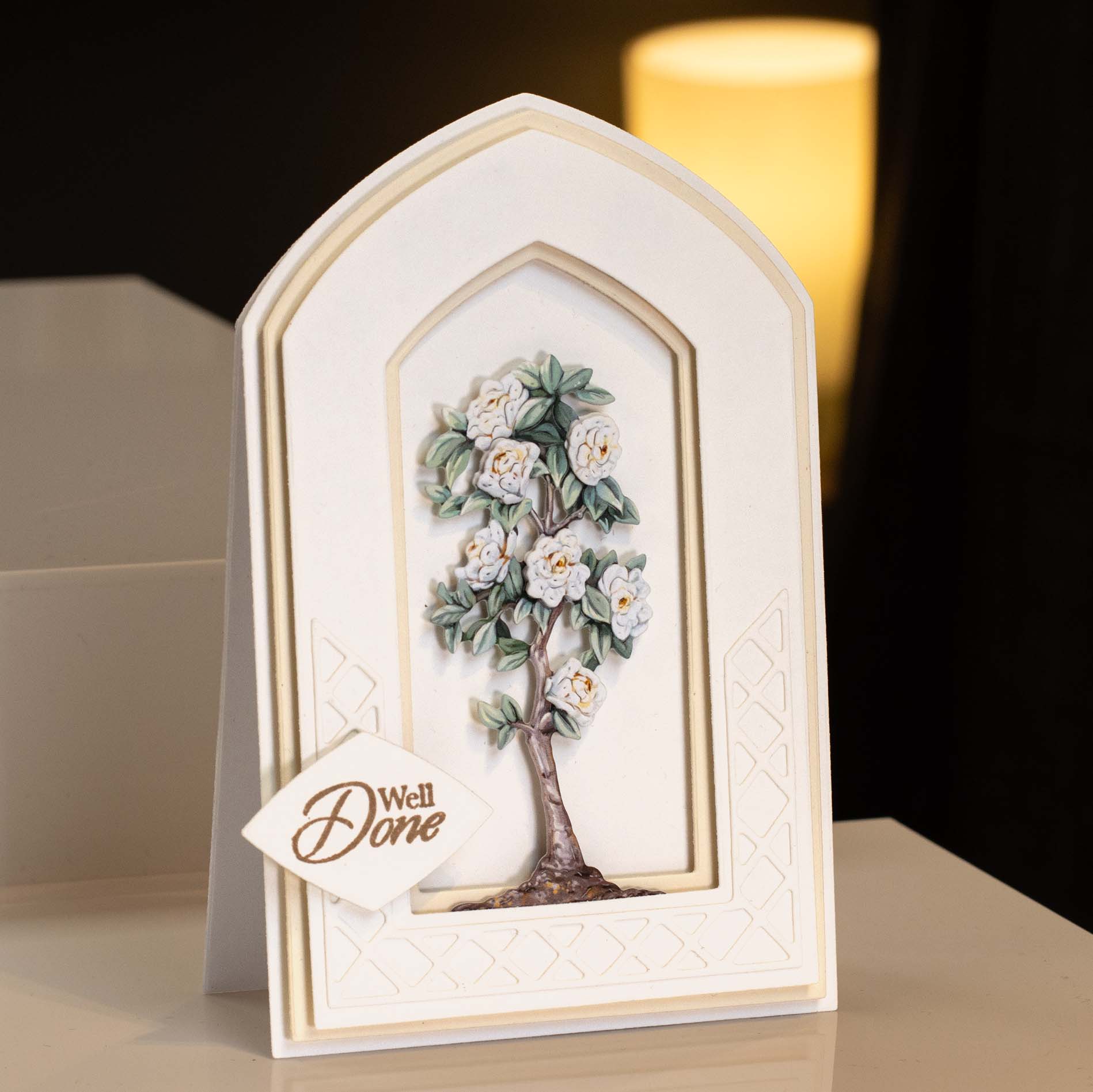 an arch shaped card made with a clean and simple die set